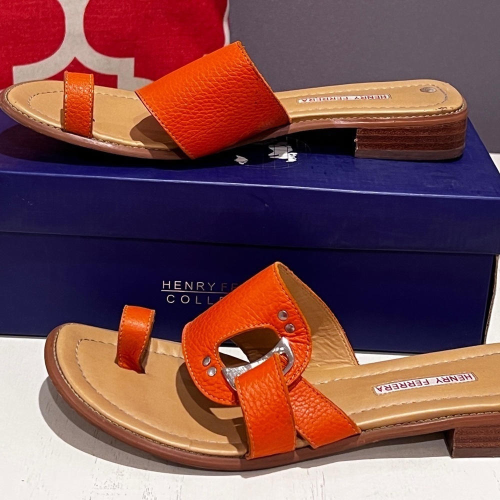 Henry Ferrera Orange Slide Sandals - Picture 2 of 9